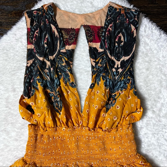 Free People Walking Through My Dreams Orange Floral Paisley Smocked Dress - Picture 3 of 15